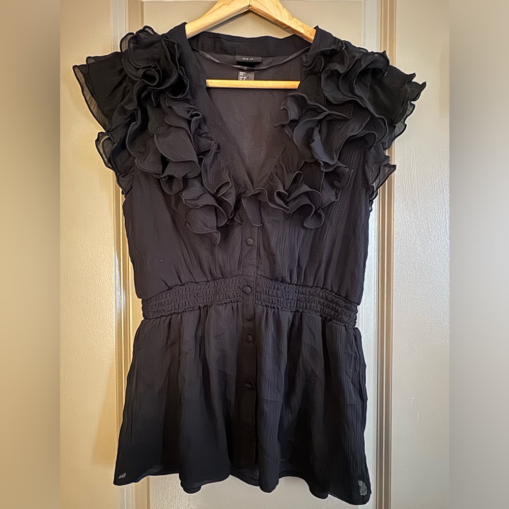 H&M Black Blouse with Ruffle Detail